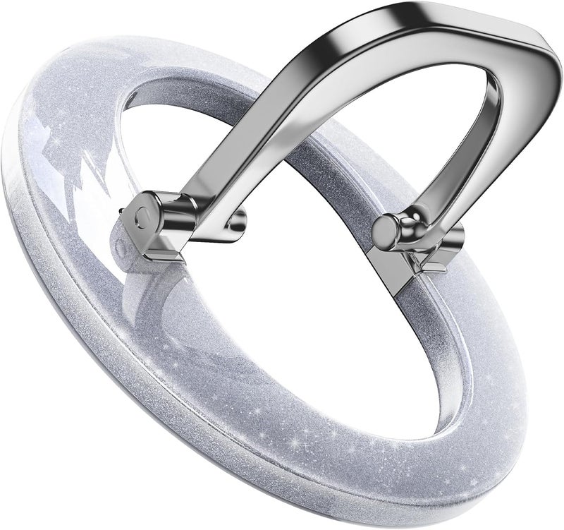 SUPERONE for Magsafe Ring Holder, Magnetic Phone Grip with Adjustable Stand, Removable Magnetic Accessories, iPhone 12/13/14/15/16/17 Series & Magsafe Case - Glitter Silver - Image 1